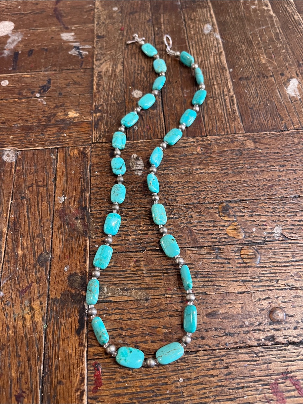 Turquoise Navajo Beaded Necklace with Silver 925  Accents - Women Jewelry
